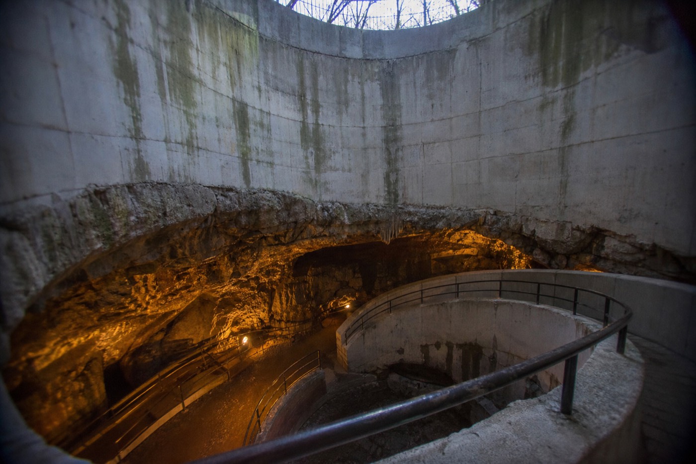 The man-made spiral ramp that carries visitors down into Ruakuri Cave without a single step